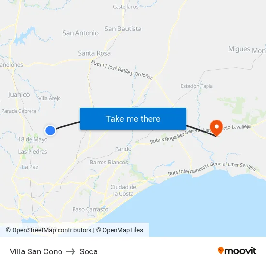Villa San Cono to Soca map