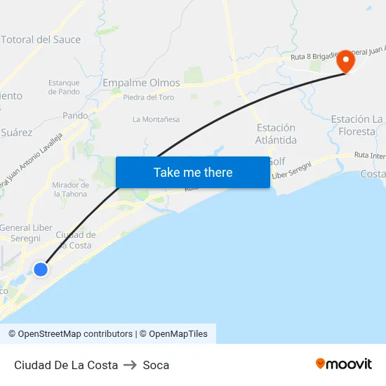 Ciudad De La Costa to Soca map