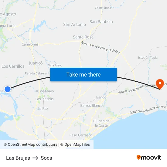 Las Brujas to Soca map