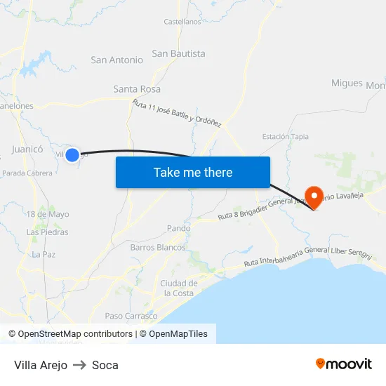 Villa Arejo to Soca map