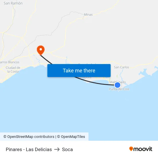 Pinares - Las Delicias to Soca map