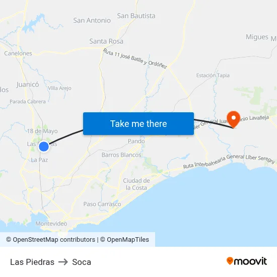 Las Piedras to Soca map