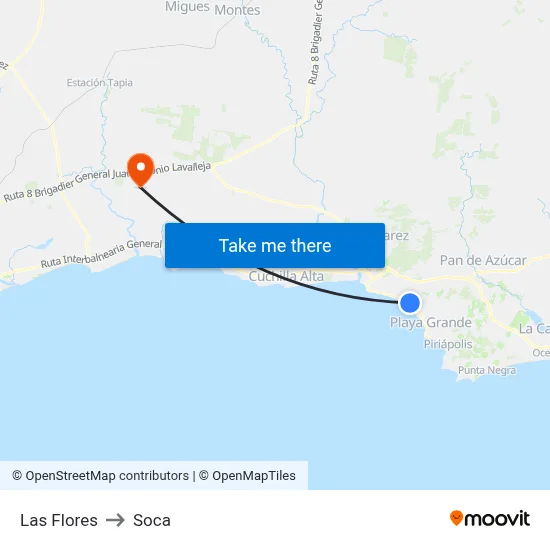 Las Flores to Soca map