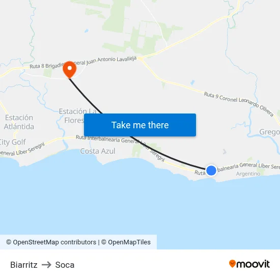Biarritz to Soca map