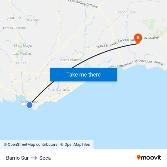 Barrio Sur to Soca map