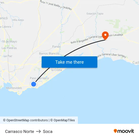 Carrasco Norte to Soca map