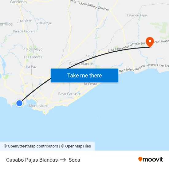 Casabo Pajas Blancas to Soca map