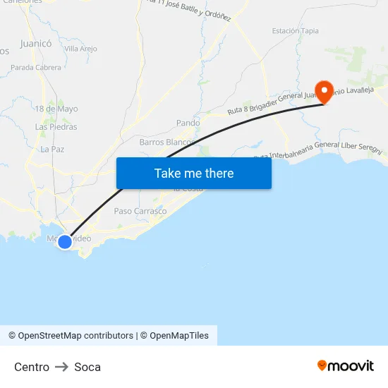 Centro to Soca map