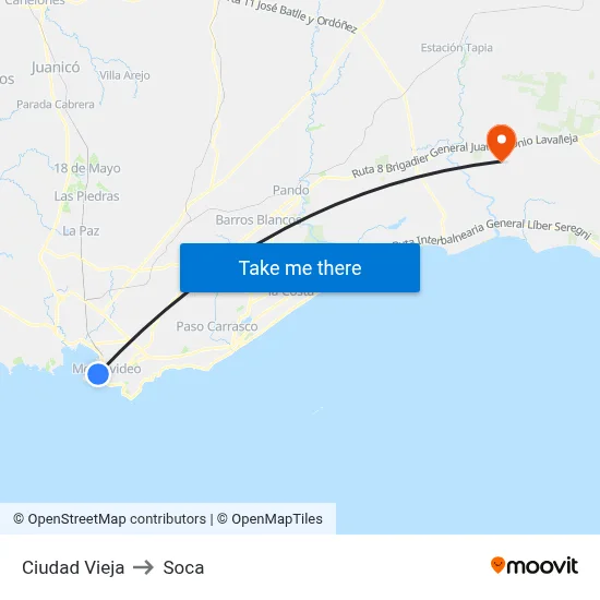 Ciudad Vieja to Soca map