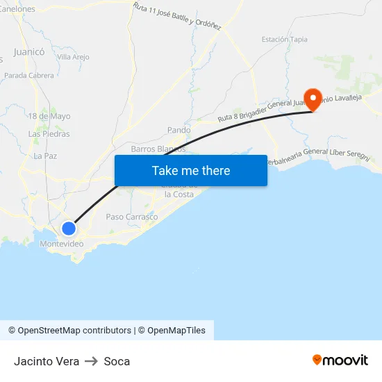 Jacinto Vera to Soca map