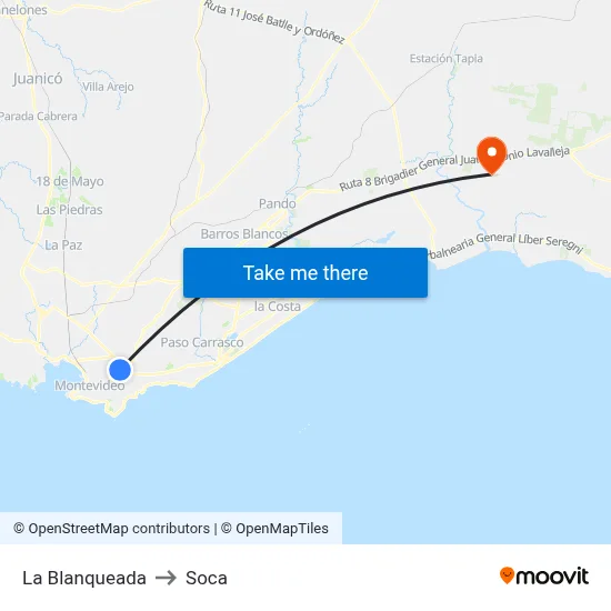 La Blanqueada to Soca map