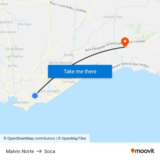 Malvin Norte to Soca map
