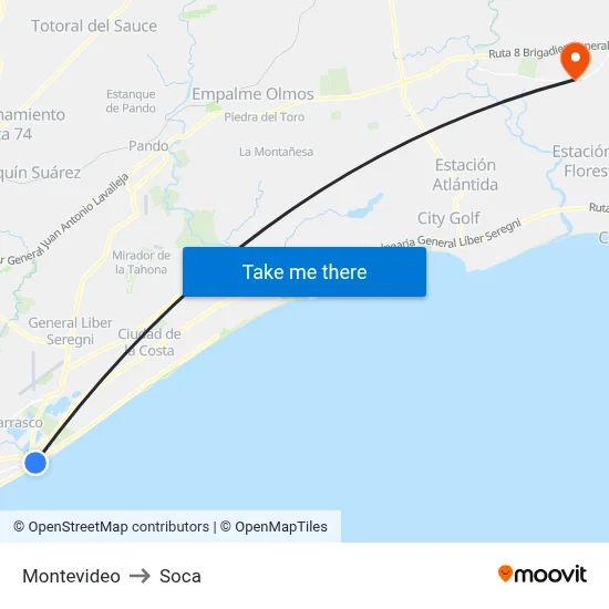 Montevideo to Soca map