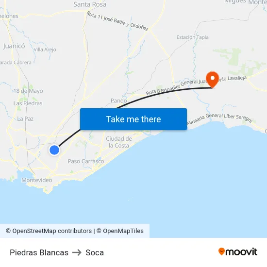 Piedras Blancas to Soca map