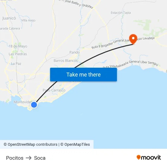 Pocitos to Soca map