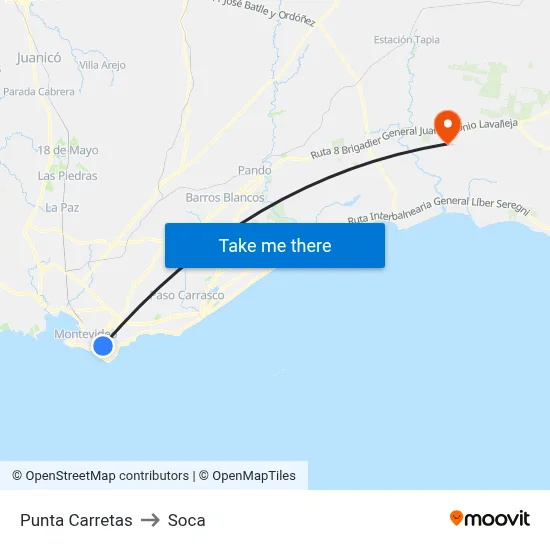 Punta Carretas to Soca map