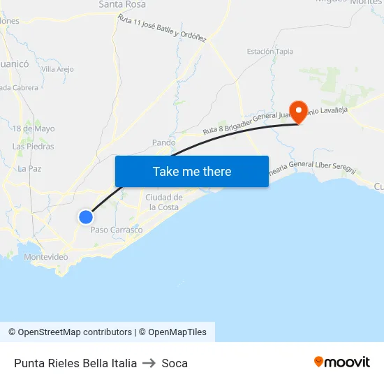 Punta Rieles Bella Italia to Soca map