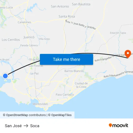 San José to Soca map