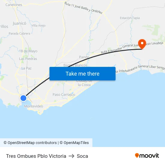 Tres Ombues Pblo Victoria to Soca map