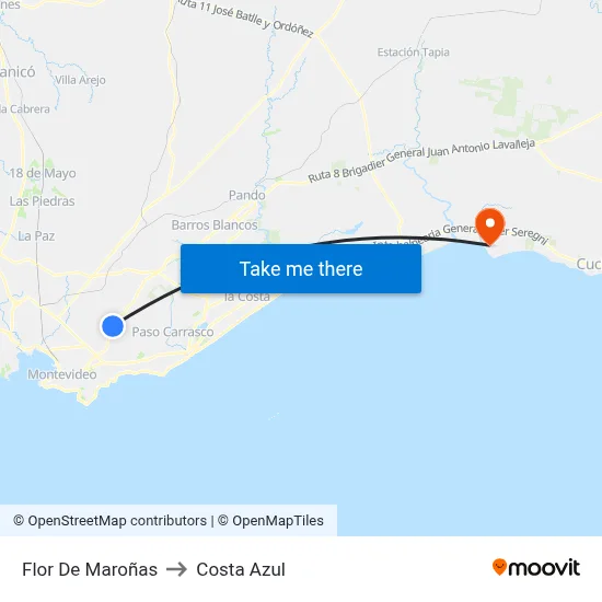 Flor De Maroñas to Costa Azul map