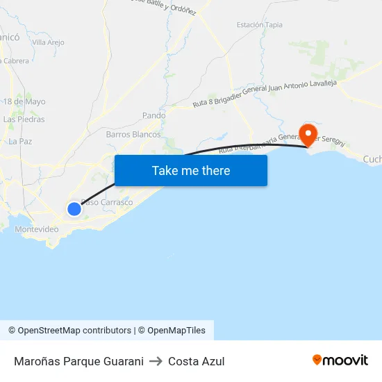 Maroñas Parque Guarani to Costa Azul map
