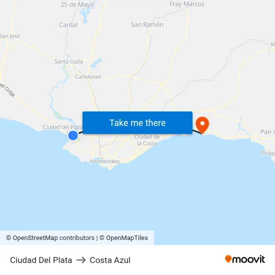 Ciudad Del Plata to Costa Azul map