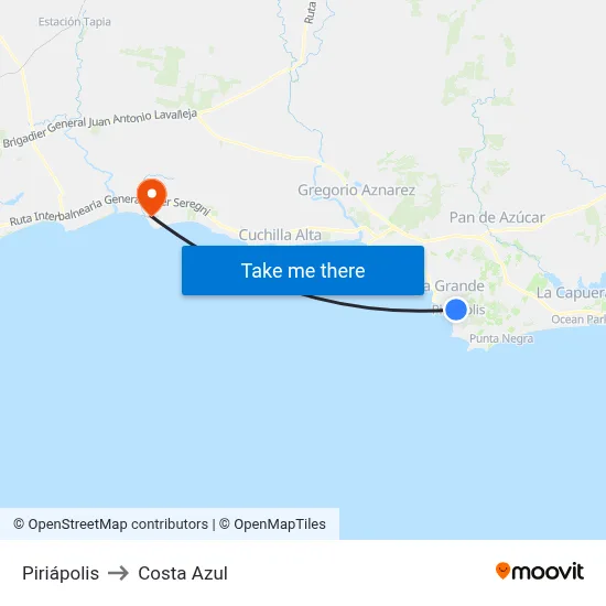 Piriápolis to Costa Azul map