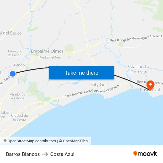 Barros Blancos to Costa Azul map