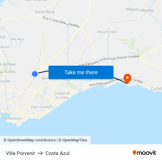 Villa Porvenir to Costa Azul map