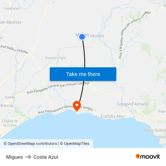 Migues to Costa Azul map