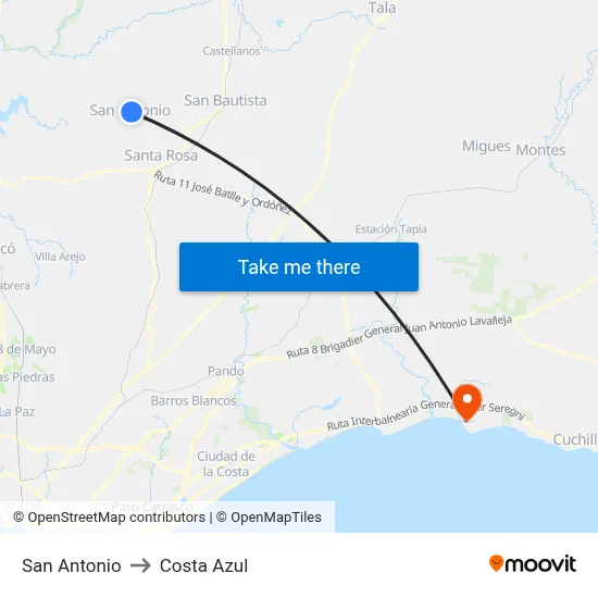 San Antonio to Costa Azul map