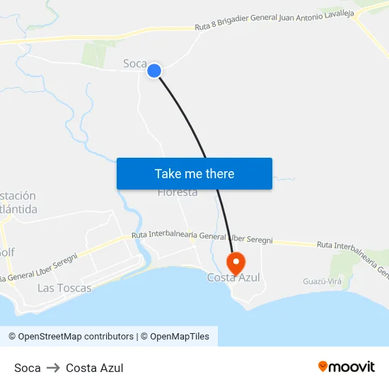 Soca to Costa Azul map