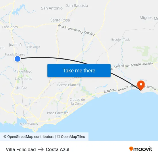 Villa Felicidad to Costa Azul map