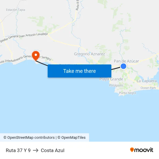 Ruta 37 Y 9 to Costa Azul map