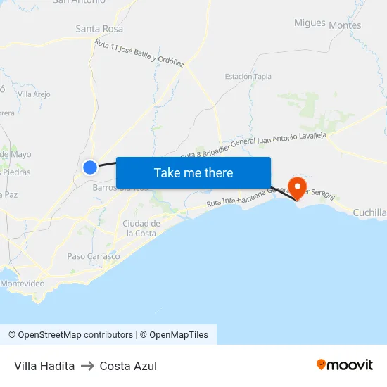 Villa Hadita to Costa Azul map