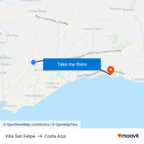 Villa San Felipe to Costa Azul map