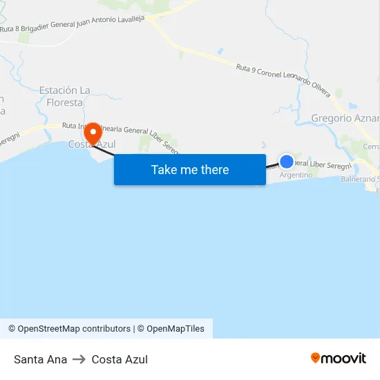 Santa Ana to Costa Azul map