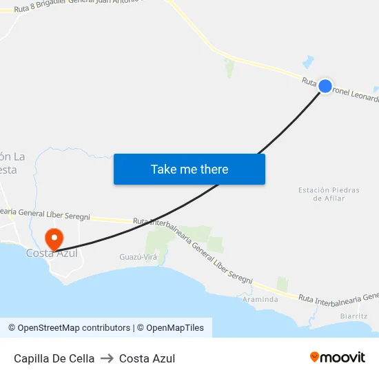 Capilla De Cella to Costa Azul map