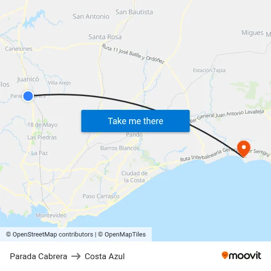 Parada Cabrera to Costa Azul map