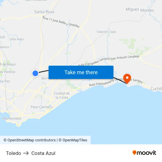 Toledo to Costa Azul map