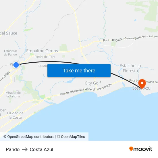 Pando to Costa Azul map