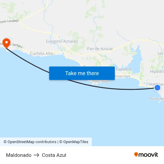 Maldonado to Costa Azul map