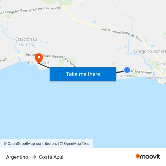 Argentino to Costa Azul map