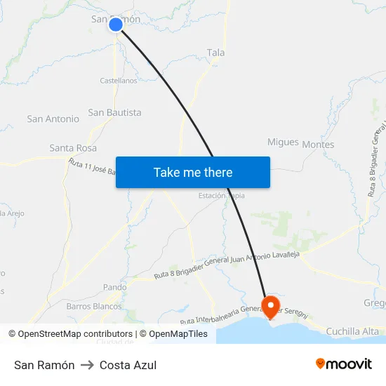 San Ramón to Costa Azul map