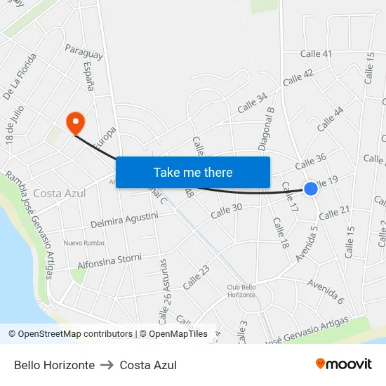 Bello Horizonte to Costa Azul map
