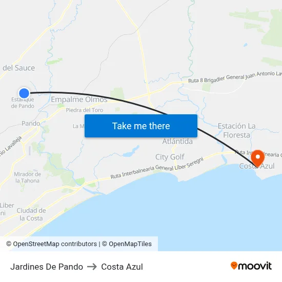 Jardines De Pando to Costa Azul map
