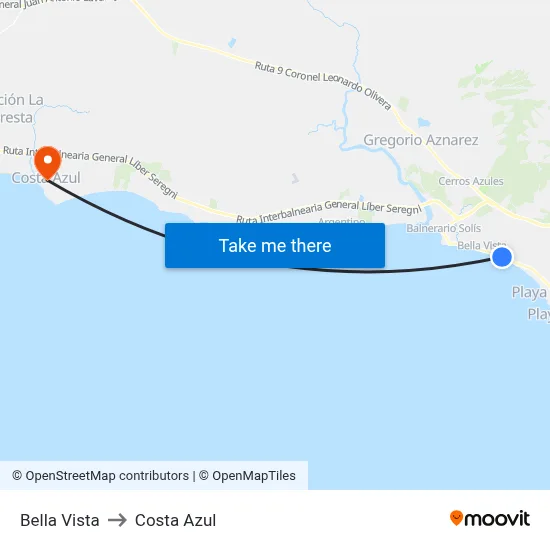 Bella Vista to Costa Azul map