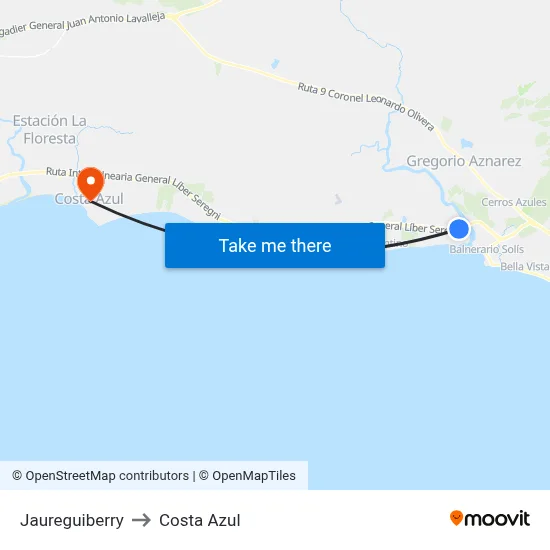 Jaureguiberry to Costa Azul map