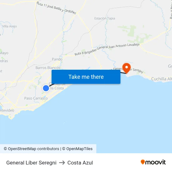 General Líber Seregni to Costa Azul map