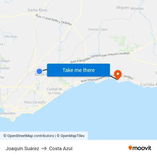 Joaquín Suárez to Costa Azul map